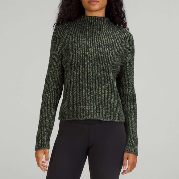 lululemon athletica Sweaters - Lululemon Cotton-Cashmere Blend Mock Neck Sweater- Green and Black Knit